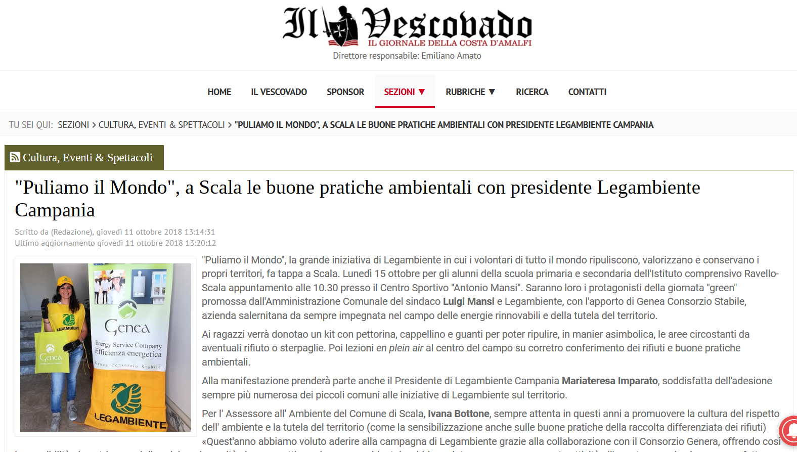 Il Vescovado – “Puliamo il Mondo”, a Scala le buone pratiche ambientali con presidente Legambiente Campania