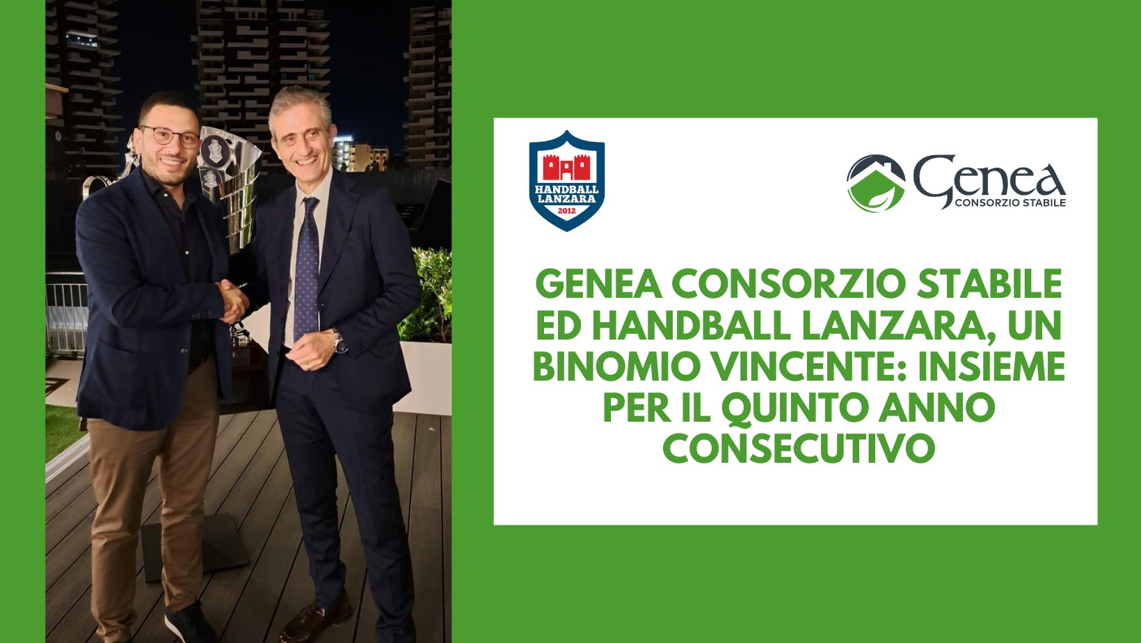 Genea Consorzio Stabile ed Handball Lanzara, un binomio vincente: insieme per il quinto anno consecutivo